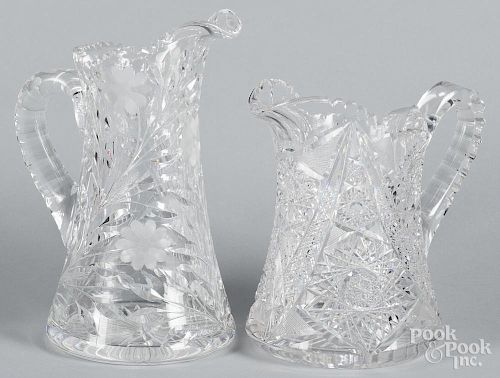 Two brilliant cut glass pitchers, 8 3/4'' h. and 11'' h.