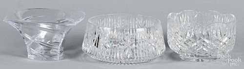 Three Waterford glass bowls, largest - 4 1/2'' h., 9 1/4'' dia.