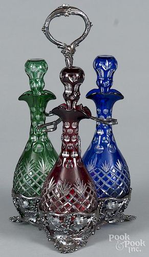 Silver-plated and cut to clear glass liquor set, 16 1/4'' h.