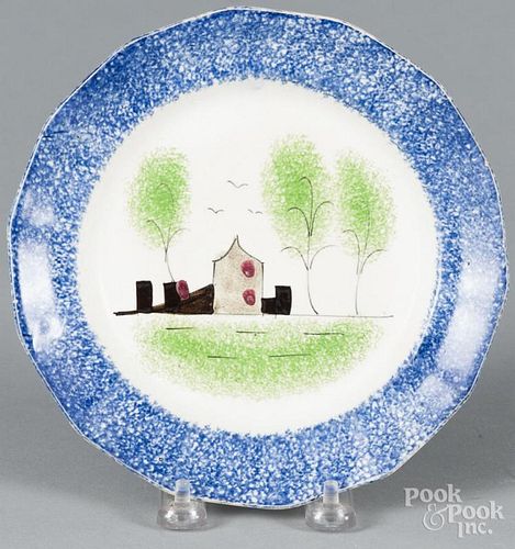 Blue spatter fort plate, 19th c., 7 1/2'' dia.
