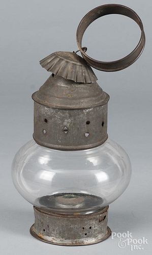 Tin onion lantern, 19th c., 11'' h.