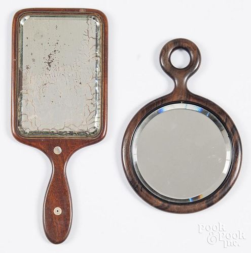 Two hand mirrors, mahogany and rosewood, 11 3/4'' l. and 9'' l.