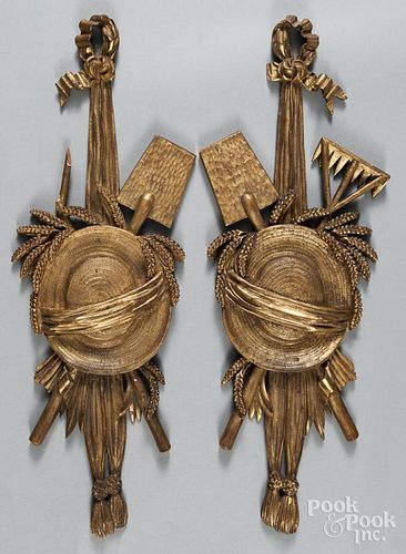 Pair of carved and gilded wall plaques, ca. 1900, 24 1/4'' h.
