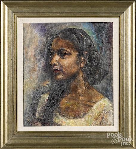 Edward Loper (American 1916-2001), oil on canvas portrait of a young woman, titled Mary, signed