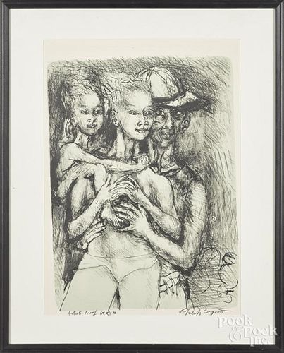 Philip Evergood (American 1901-1973), lithograph of three figures, signed lower right, 20 1/2'' x 15''