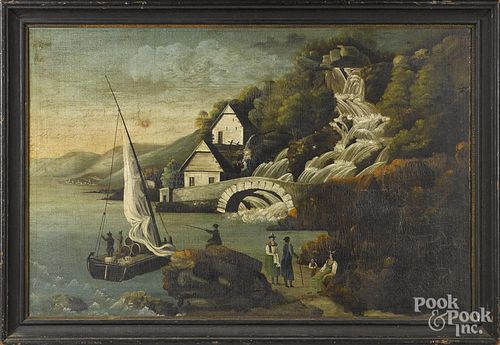 Continental oil on canvas coastal scene, ca. 1800, 25 1/2'' x 38''. Provenance: DeHoogh Gallery