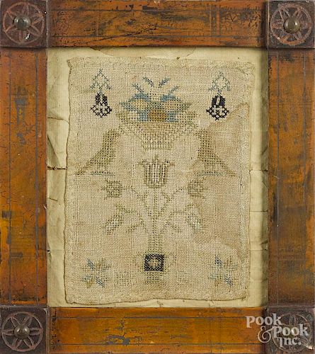 Chester County, Pennsylvania needlework sampler, early 19th c., initialed HS, with birds
