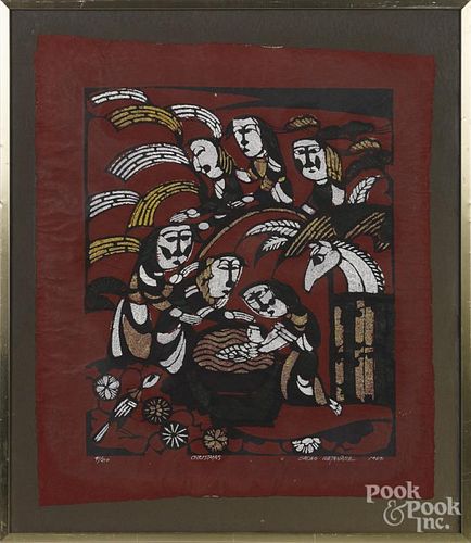 Sadao Watanabe (Japanese 1913-1996), stenciled paper, titled Christmas, signed and numbered