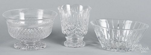 Tudor glass bowl, 6 1/2'' h., 10'' dia., together with two unmarked bowls.
