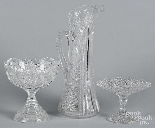 Three pieces of brilliant cut glass, tallest - 14 1/2''.