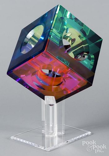 Modern colored plastic cube sculpture, 17 1/2'' h.