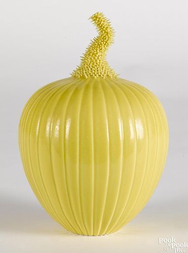 Cliff Lee, Imperial Yellow porcelain prickly melon vase, signed Cliff Lee '99 on base, 10" h.