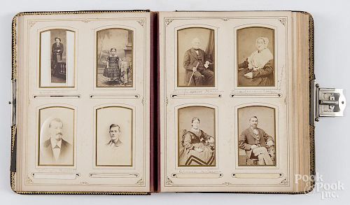 Family album of CDVs, 19th c., together with daguerreotypes, tin types, and ambrotypes.