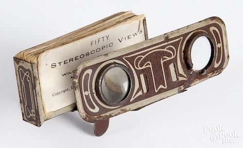 Metropolitan Syndicate Press tin stereo viewer, ca. 1900, with fifty wild and domestic animal cards.