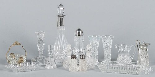 Colorless glass tablewares, tallest - 12 1/2''.