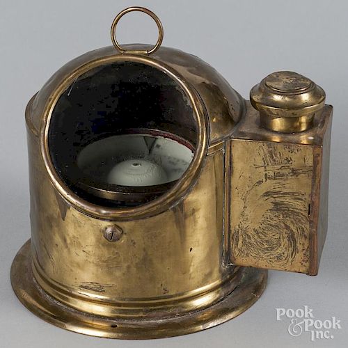 Brass ship's binnacle, early 20th c., with a gimbaled compass, 9 1/2'' h.