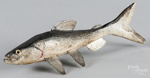 Bob Foster, carved and painted fish decoy, 20th c., signed, 9'' l.