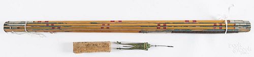 Bamboo surf rod, ca. 1900, in a form case, 15' 6'', together with a Gee Wiz frog fishing lure