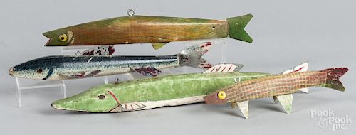Four carved and painted fish decoys, mid 20th c., including one attributed to Harvey Case