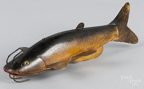 Contemporary carved and painted catfish decoy, 9 1/4'' l.
