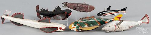 Six carved and painted fish decoys, mid 20th c., to include one attributed to Merle Folkestad