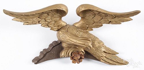 Carved and painted eagle pediment, 19th c., 12'' h., 23'' w.