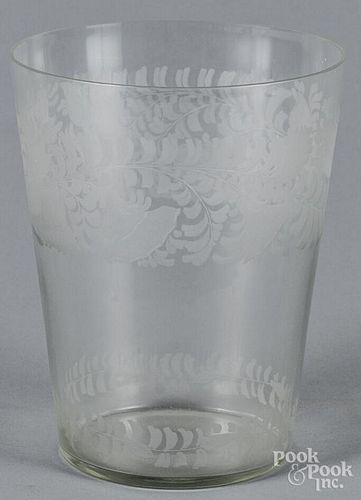 Large etched glass flip, 9 3/4'' h.