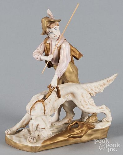 Royal Dux figure of a boy and dog, 13 1/2'' h.