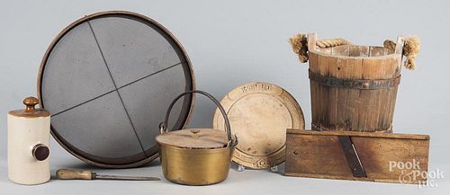 Country accessories, to include a slawboard, a cheese strainer, a bucket, etc.