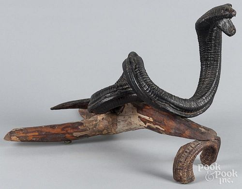 Carved and painted king cobra, early 20th c., 16'' h.