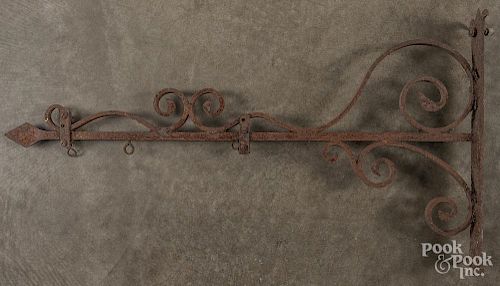 Wrought iron trade sign hanger, early 20th c., 20'' x 37''.