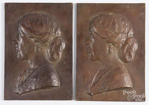Pair of bronze portrait plaques, signed Vetter Luzern 1914, 12'' x 8 1/4''.