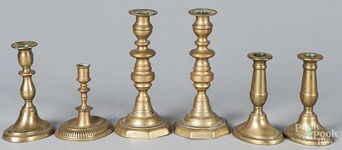 Six brass candlesticks, 19th c., tallest - 8 3/4''.