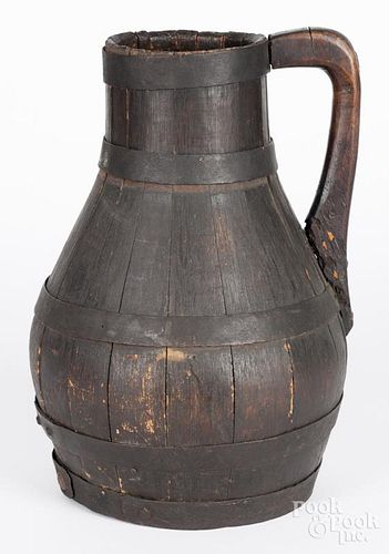 Staved oak pitcher, 19th c., 15'' h.