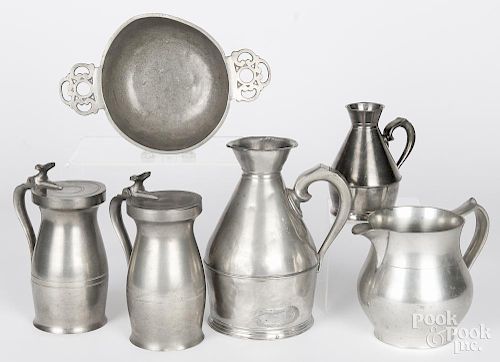 Pewter tablewares, 19th/20th c., tallest - 9 3/4''.