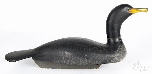 Marv Bernet, contemporary carved and painted cormorant duck decoy, 23 1/2'' l.
