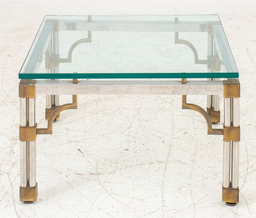 Vintage Chrome and Brass Glass Top Coffee Table