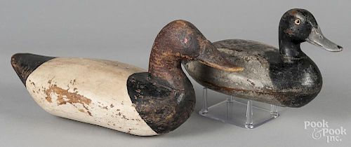 Two carved and painted duck decoys, mid. 20th c., to include an Illinois bluebill