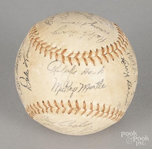 1962 New York Yankees souvenir team baseball with twenty eight total stamped signatures