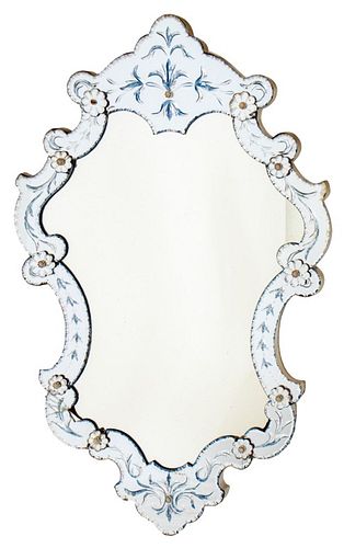 Venetian Baroque Style Mirror W/ Etched Blue Glass