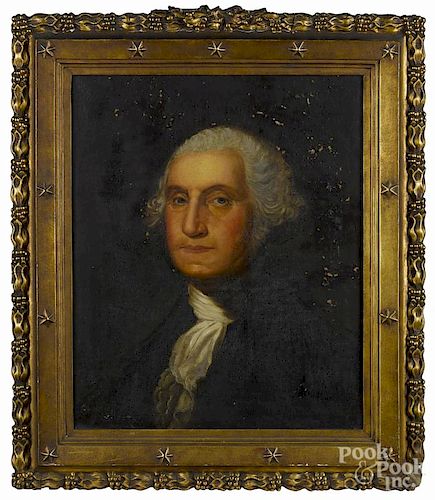 Oil on canvas portrait of George Washington, 19th c., in a giltwood frame with stars, 24'' x 20''.