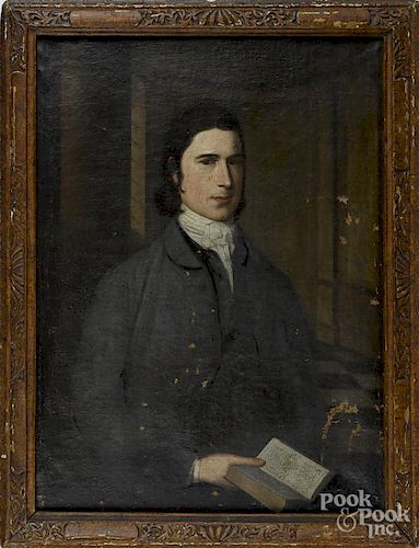 English oil on canvas portrait of a gentleman, 18th c., 36'' x 27''.