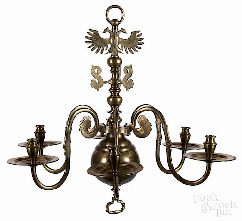 Large brass chandelier, 20th c., 24'' h., 28 1/2'' w.