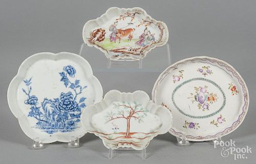 Four small Chinese export porcelain dishes, 18th/19th c., largest - 4 3/4'' x 5 1/2''.