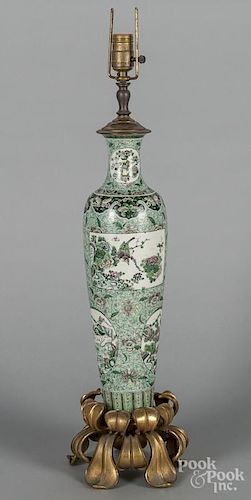 Chinese famille verte porcelain table lamp, 18'' h.