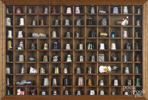 Cased thimble collection, 13 1/2'' x 20''.
