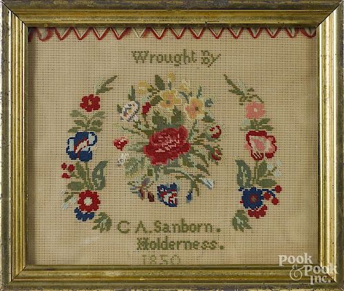 Petit point, by C. A. Sanborn, Holderness, 1850, 9'' x 11'', together with another of a castle