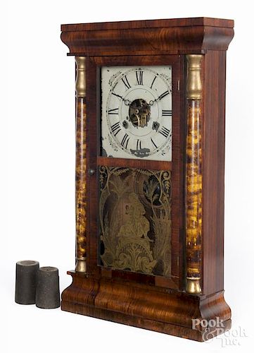 Seth Thomas rosewood veneer mantel clock, 19th c., with faux painted columns, 25'' h., 13 1/2'' w.