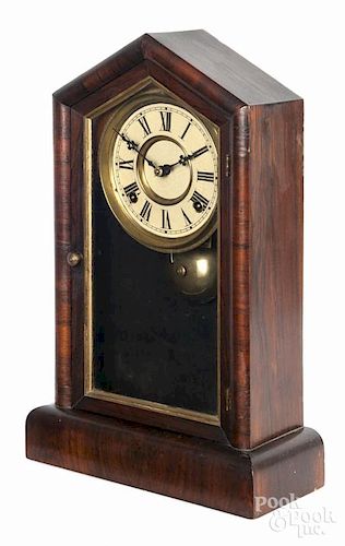 Rosewood veneer mantel clock, 19th c., 17'' h.