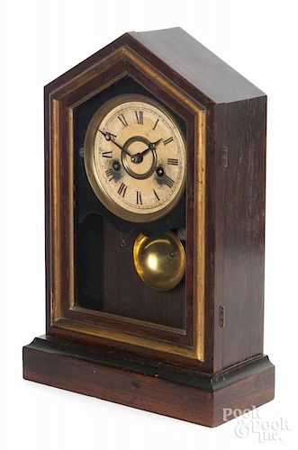 Rosewood veneer mantel clock, 19th c., 14 3/4'' h.
